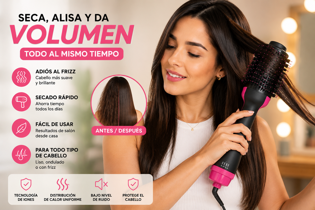 [PROMO] BellaHair Pro™ Cepillo Secador 3 en 1 Profesional para Alisar, Secar y Dar Volumen